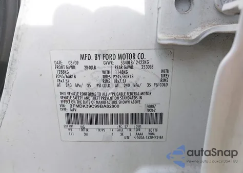 2009 Ford Edge Limited from USA, damaged, VIN 2FMDK39C99BA82800